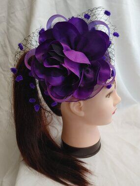 Deep Purple, tulle fascinator Hair piece for Derby, Church, Parties (038)